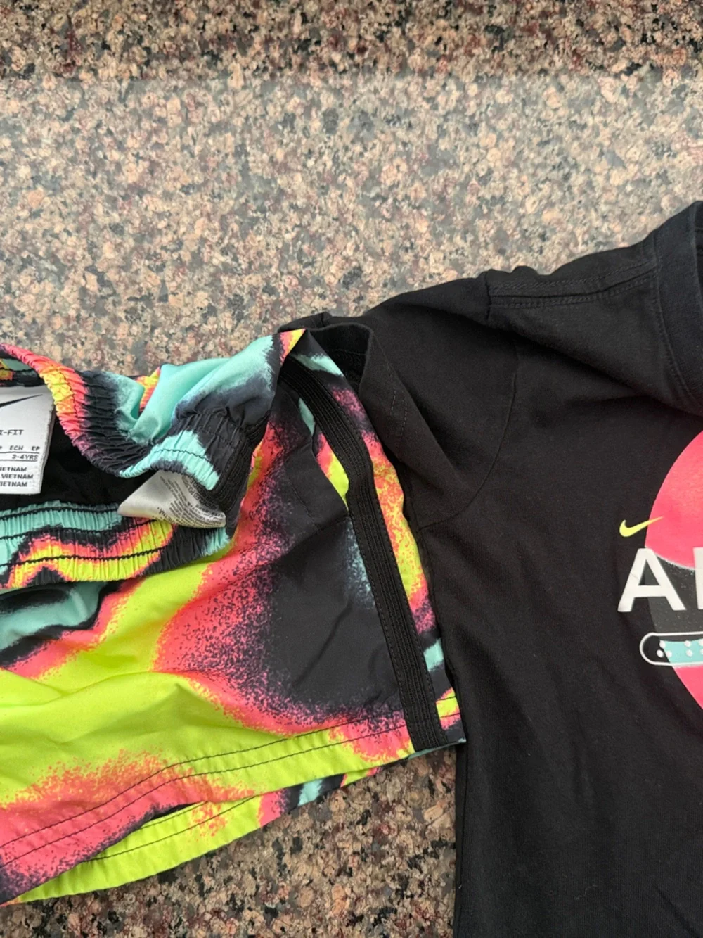 Nike Black Tee with Neon Swirl Swim Shorts